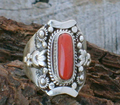 Tibetan Red Coral Ring - sz 9